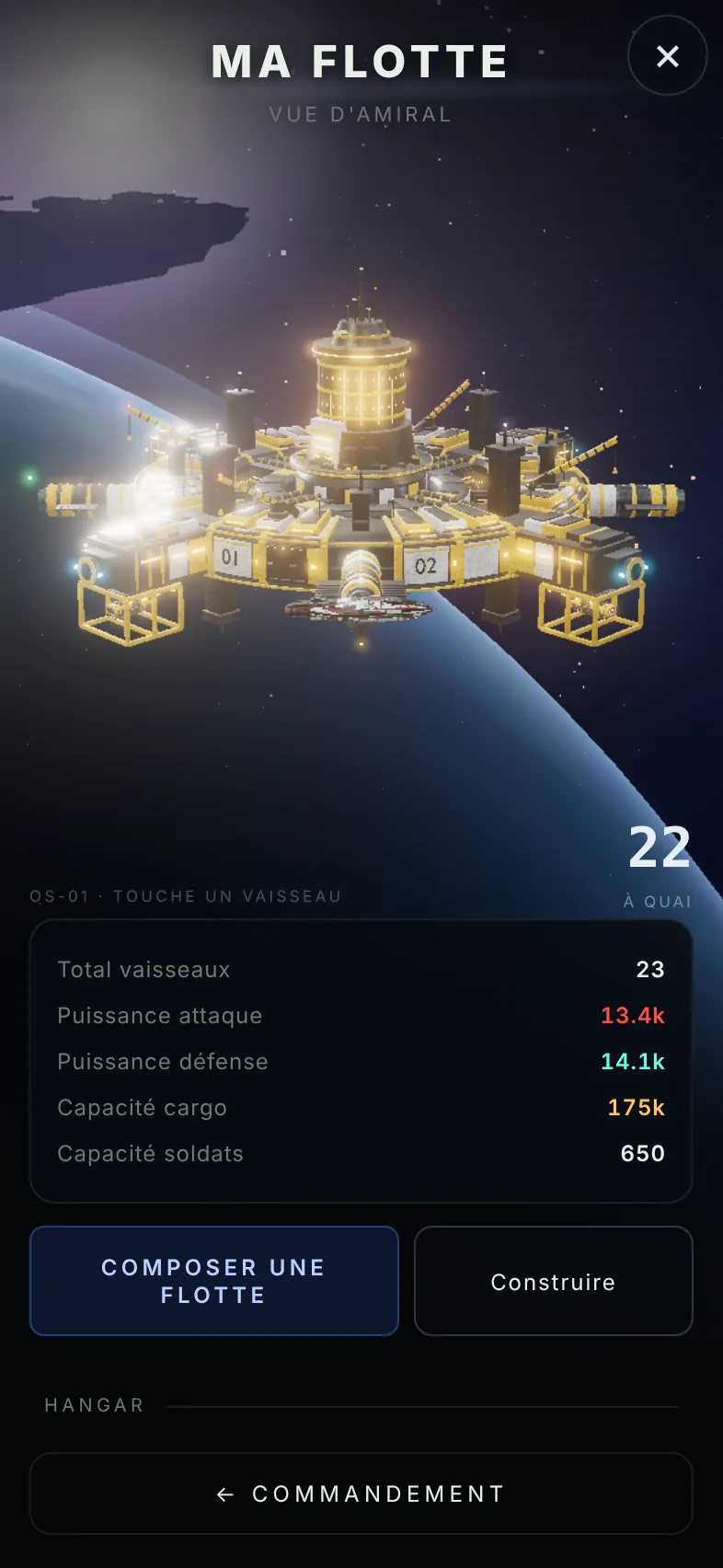 Capture du jeu : la vue d'amiral, station orbitale au-dessus de la planète
