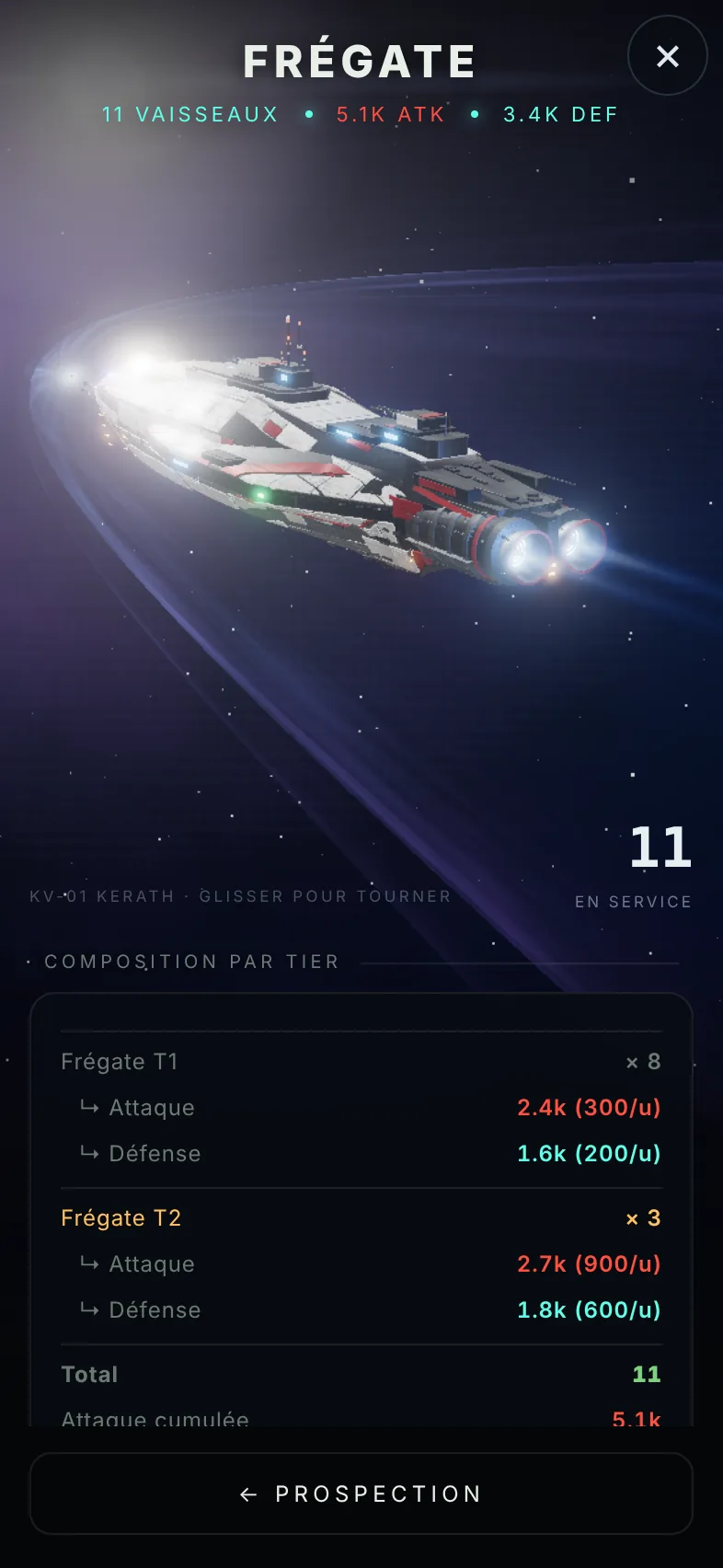 Capture du jeu : fiche de la frégate SR-01