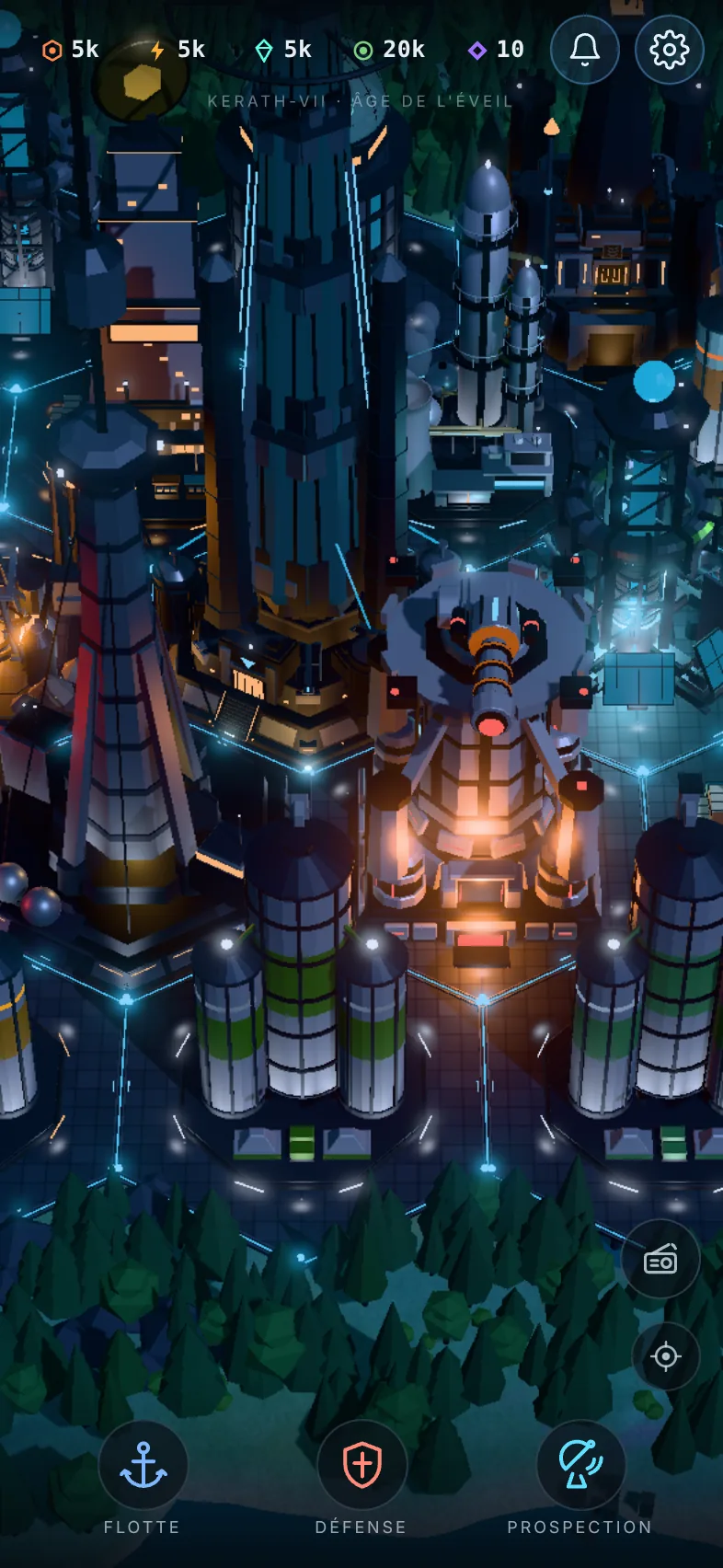 Capture du jeu : la capitale de nuit, vue rapprochée
