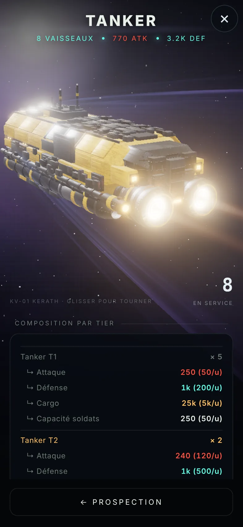 Capture du jeu : fiche du tanker TK-07 jaune industriel